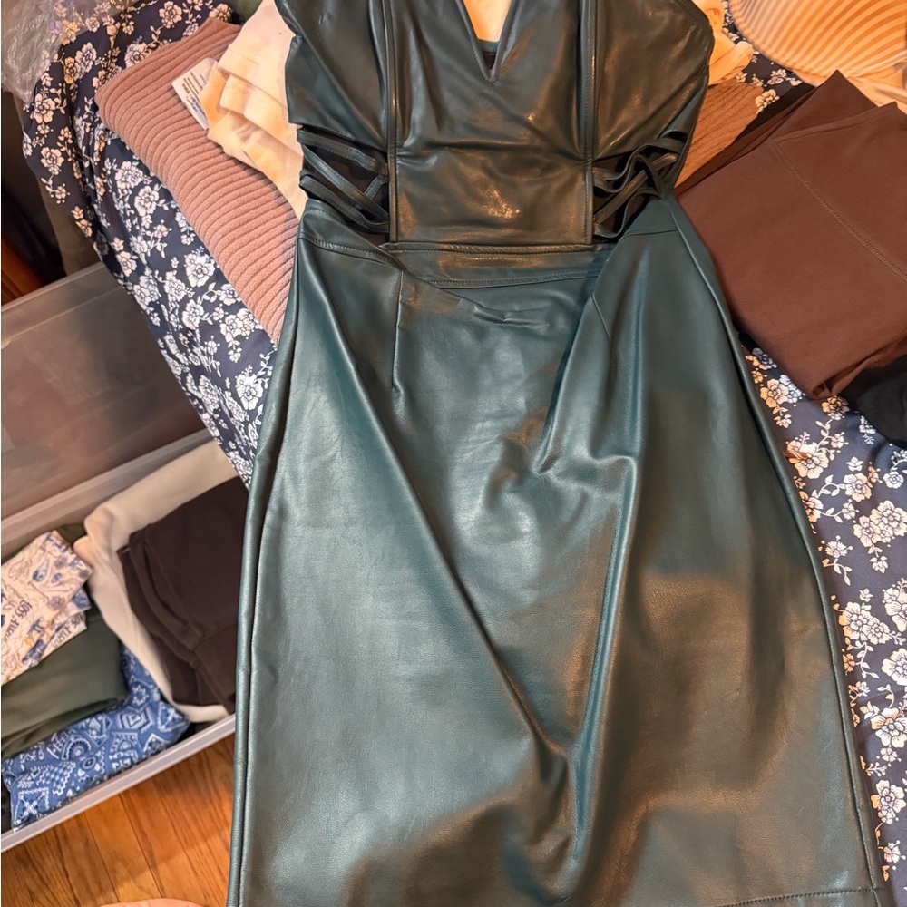 Elegant Green Leather Dress